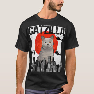 T-shirt Drôle Vintage japonais Catzilla British Shorthair