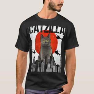 T-shirt Drôle Vintage Japonais Catzilla Chartreux Chat