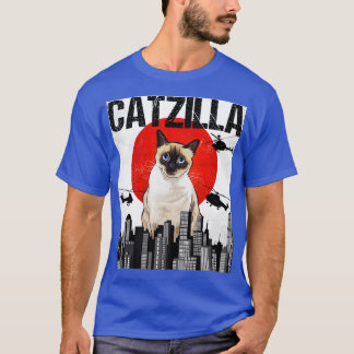 T-shirt Drôle Vintage Japonais Catzilla Siamese Chat