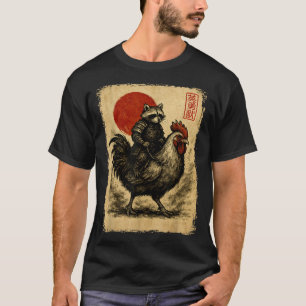 T-shirt Drôle Vintage Raton laveur Coq Poulet Japonais Uki