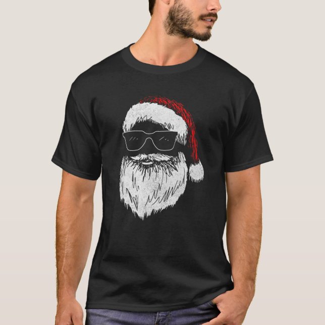 T-shirt Drôle visage Père Noël avec lunettes de soleil Cas (Devant)