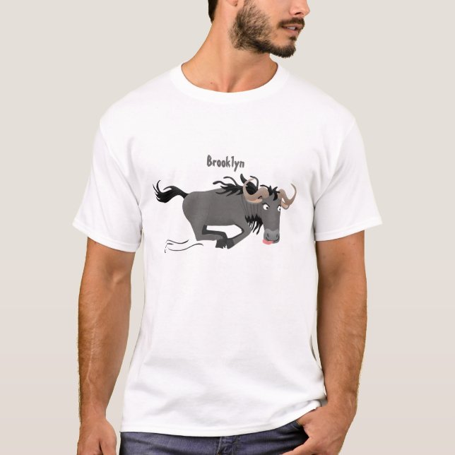 T-shirt Drôle wildebeest tourner dessin animé illustration (Devant)