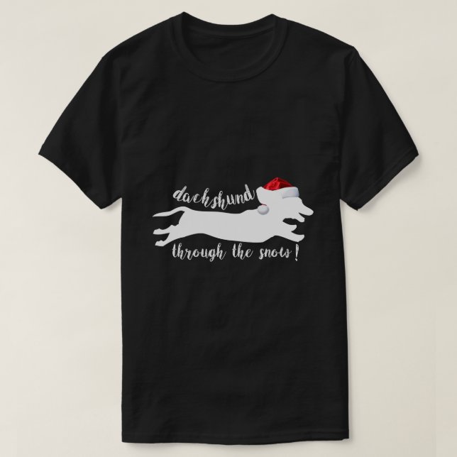 T-shirt drôles dachshund à travers la neige chemise de noë (Design devant)