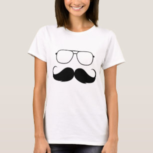 T-shirt drôles de lunettes de moustache en noir