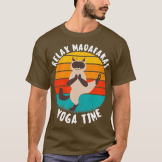 T-shirt drôles yoga rétro madafakas chat siamese faire yog