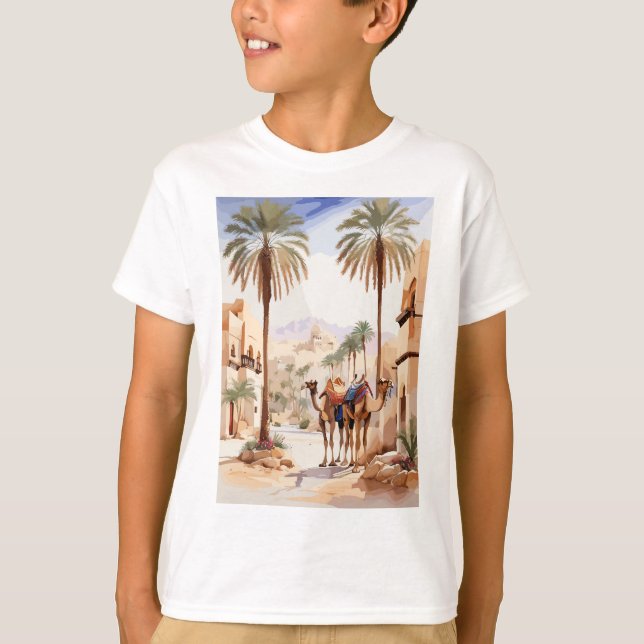 T-shirt Dromedary chamel et le village désertique d'Al Jaz (Devant)