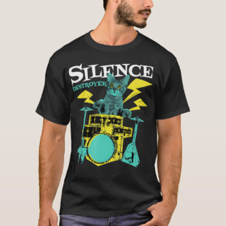 T-shirt Drummer Cat Silence Destroyer Funny Drums Drumming