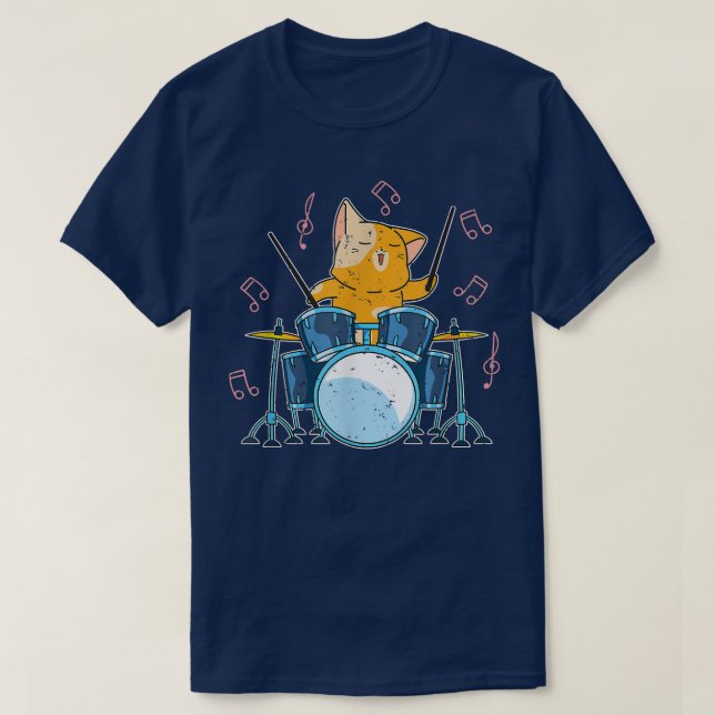 T-shirt Drummer Chat Percussion Musique Drum Set Drumst (Design devant)