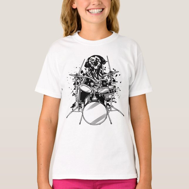 T-shirt Drummer de chien jouer batterie fille (Devant)