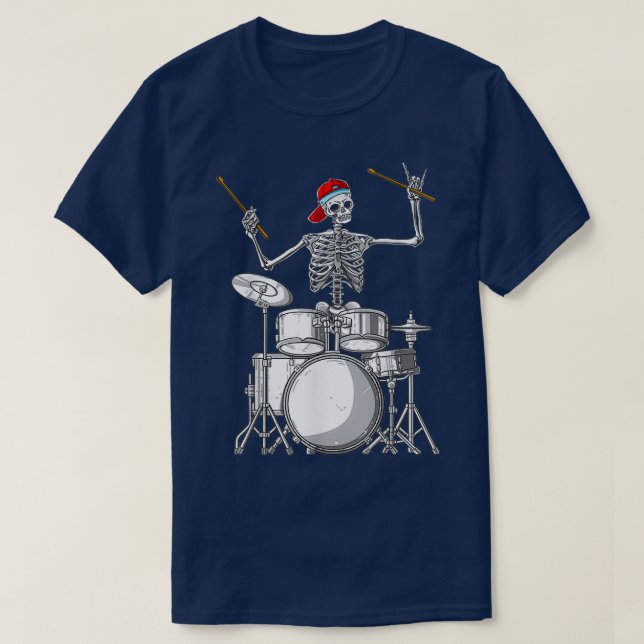 T-shirt Drummer de squelette Costume d'Halloween Jouer des (Design devant)