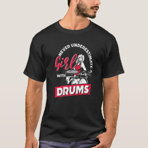T-shirt Drummer Girls Rock Music Drum Set Femmes Musicienn