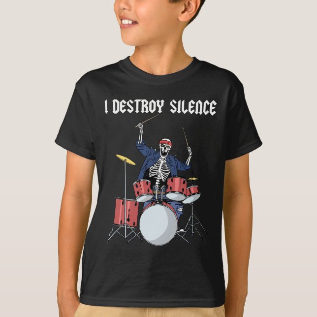 T-shirt Drummer Rock Music Band Drums I Destroy Silence (Devant)
