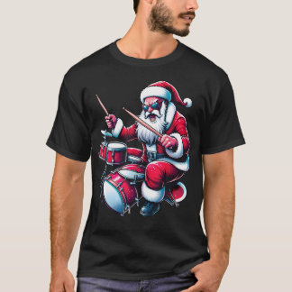T-shirt Drummer Santa Playing Drums Xmas Funny Christmas D