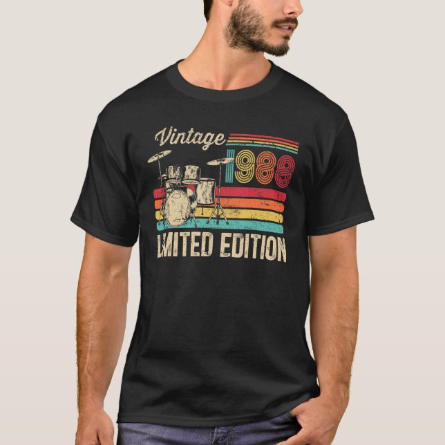 T-shirt Drummer vintage 1988 Drums 35e anniversaire (Devant)