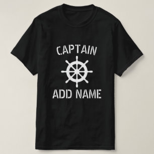 T-shirt du capitaine de bateau noir avec logo de l