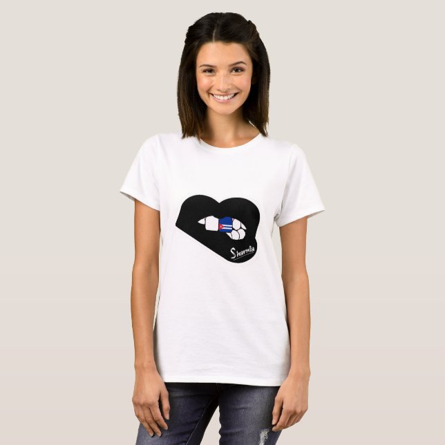 T-shirt du Cuba des lèvres de Sharnia (lèvres (Devant entier)