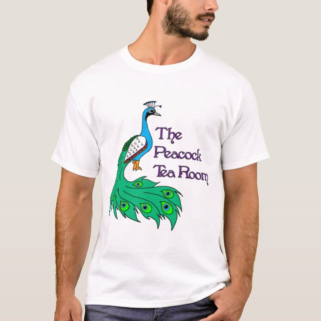 T-shirt du logo masculin de la salle de thé Peacoc (Devant)