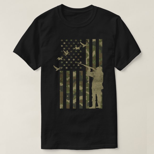 T-shirt Duck Hunter Drapeau Américain Camo Duck Chasse C (Design devant)