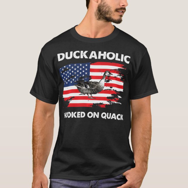 T-shirt Duckaholic accroché sur Quack US FLag Funny Duck H (Devant)
