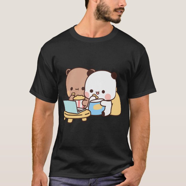 T-shirt Dudu Bear Et Bubu Panda Regarder Le Film Ensemble  (Devant)