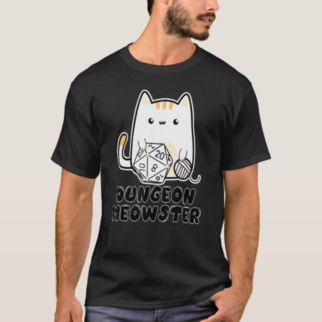 T-shirt Dungeon Meowster Cute Cat D20 Dice BoardGame Nerd  (Devant)