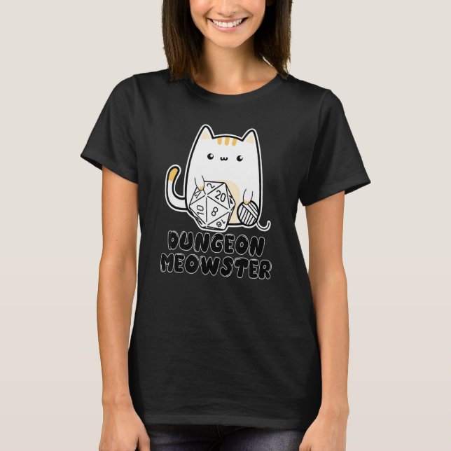 T-shirt Dungeon Meowster Cute Cat D20 Dice BoardGame Nerd  (Devant)