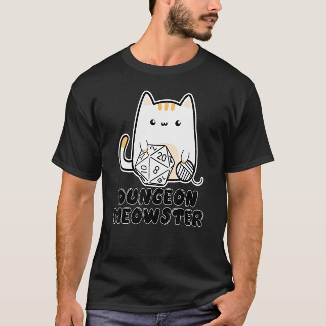 T-shirt Dungeon Meowster Cute Cat D20 Dice BoardJeu Nerd (Devant)