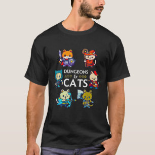 T-shirt Dungeons Et Chats RPG D20 Dices Nerds Gamer Chat