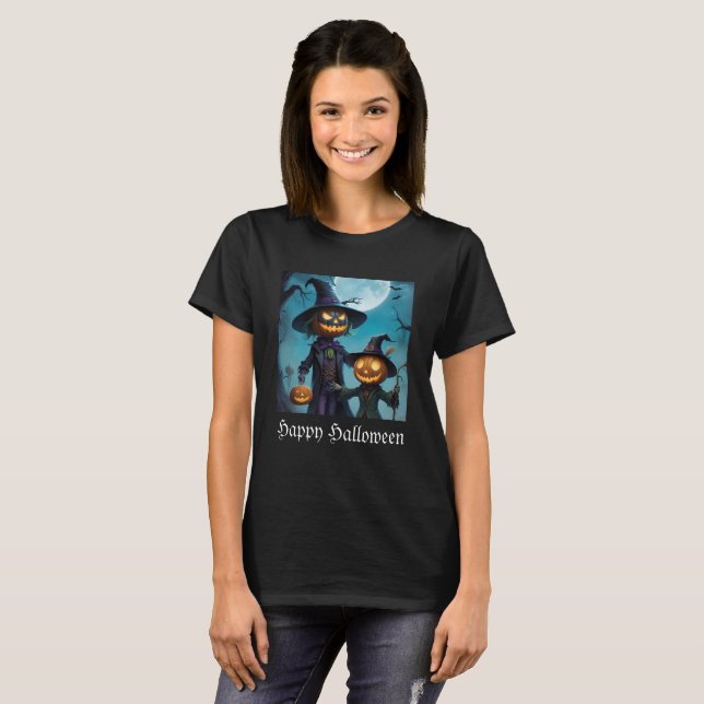 T-shirt Duo Citrouille éffrayant d'Halloween (Devant entier)