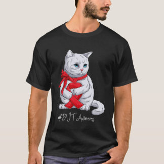 T-shirt DVT Awareness Month Red Ribbon Cat