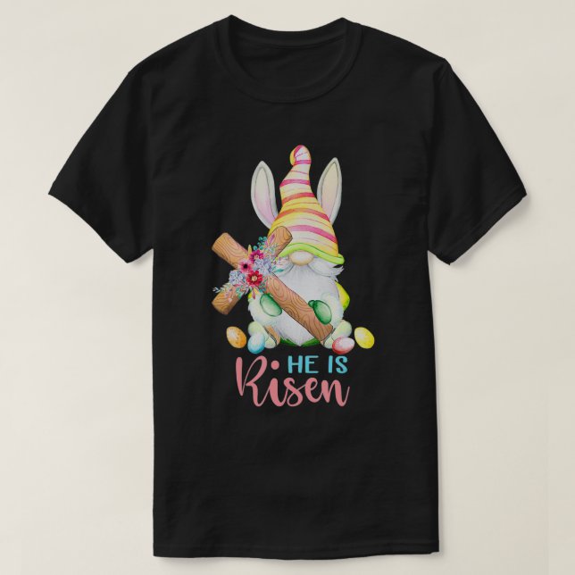 T-shirt Dy mignon Gnome Christian Pâques Jour Il Est Ressu (Design devant)