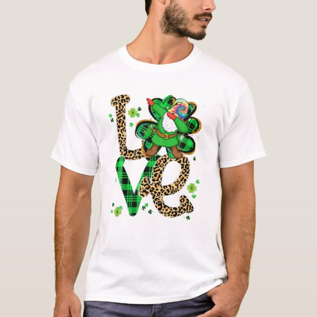 T-shirt Dye Leopard LOVE Dabbing Gnome (Devant)