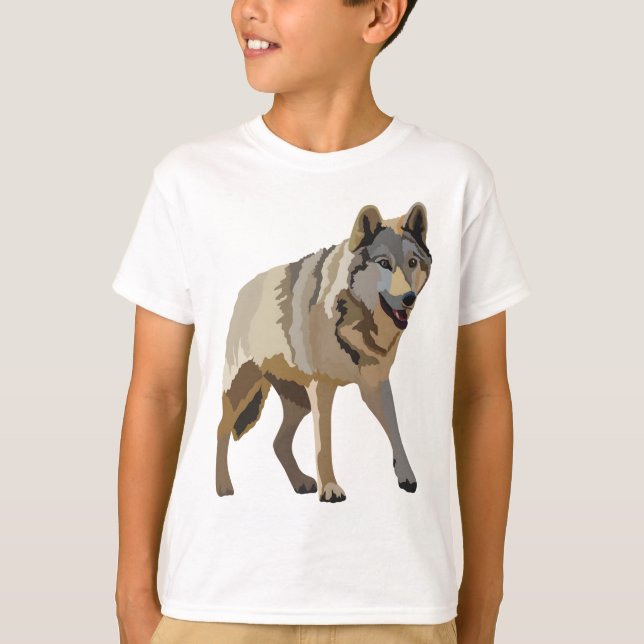 T-shirt E est pour le loup eurasien .Wolf Illustration Maj (Devant)