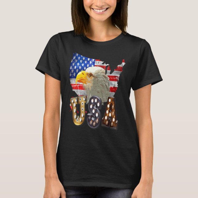 T-shirt Eagle Usa Lightbulb 4th Of July Memorial Independe (Devant)