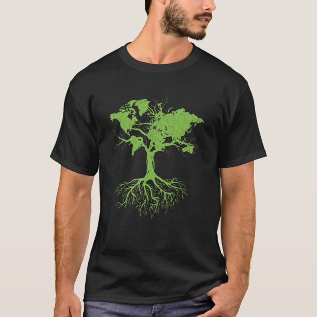 T-shirt Earth Day  Cute World Map Tree Pro Environment Pla (Devant)