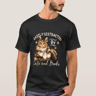 T-shirt Easily Distracted By Cats And Books Biggie Cat Boo