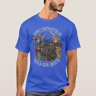 T-shirt Easily Distracted by Cats Side Quests Funny Gamer 