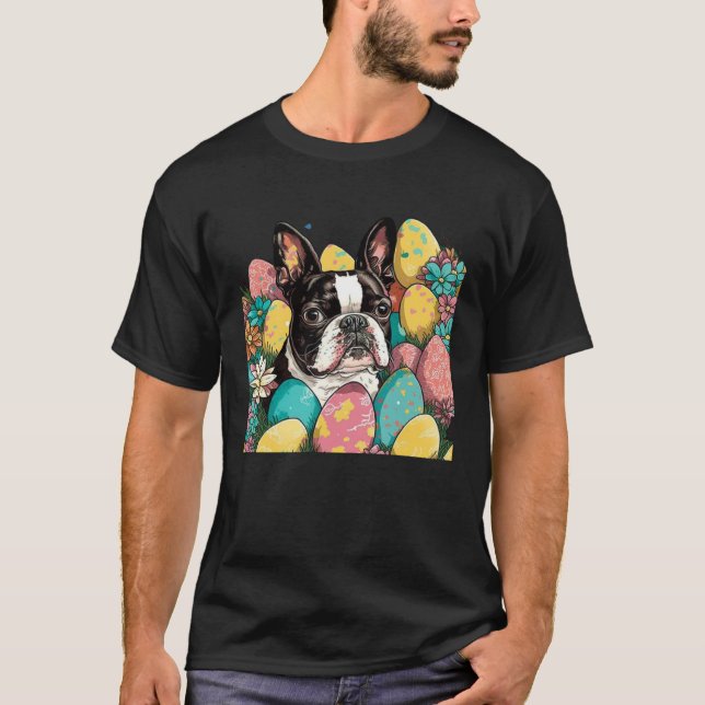 T-shirt Easter Boston Terrier Spring Flower Dog  Paint Spl (Devant)