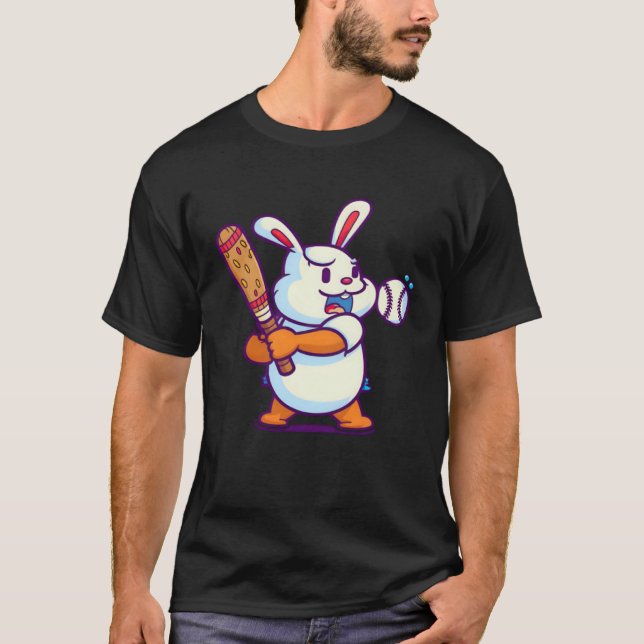 T-shirt Easter Bunny Playing Baseball Baseball Easter (Devant)