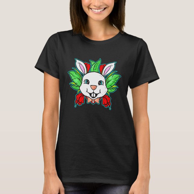 T-shirt Easter Bunny With Bow Tie And Spring Flowers On Ea (Devant)