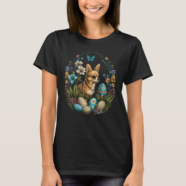 T-shirt Easter Chihuahua Bunny Eggs Dog on Easter Chihuahu (Devant)