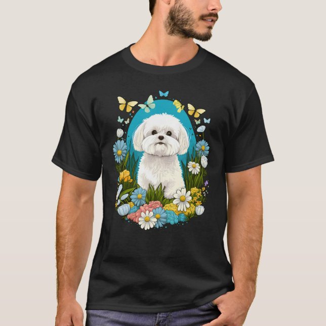 T-shirt Easter Maltese dog Bunny Eggs Dog on Easter Maltes (Devant)