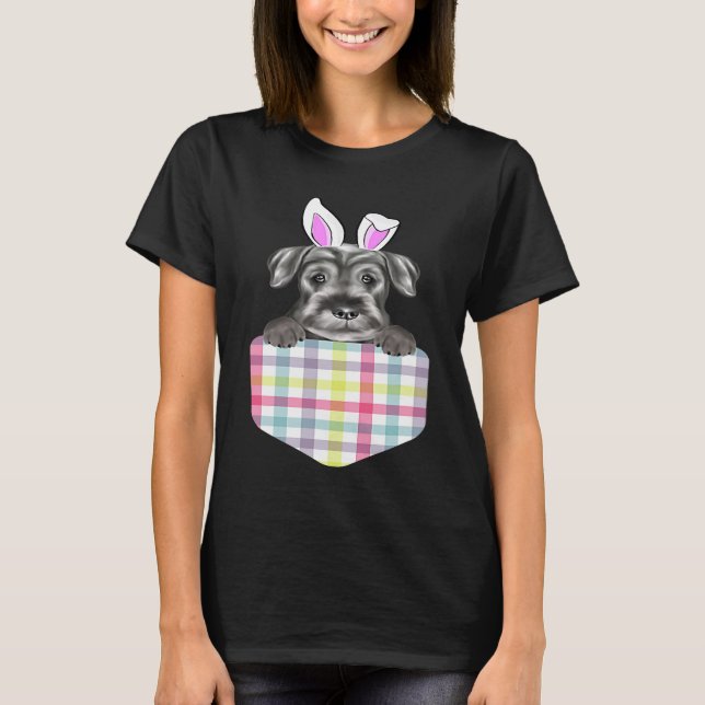 T-shirt Easter Plaid Standard Schnauzer Bunny Dog In Pocke (Devant)