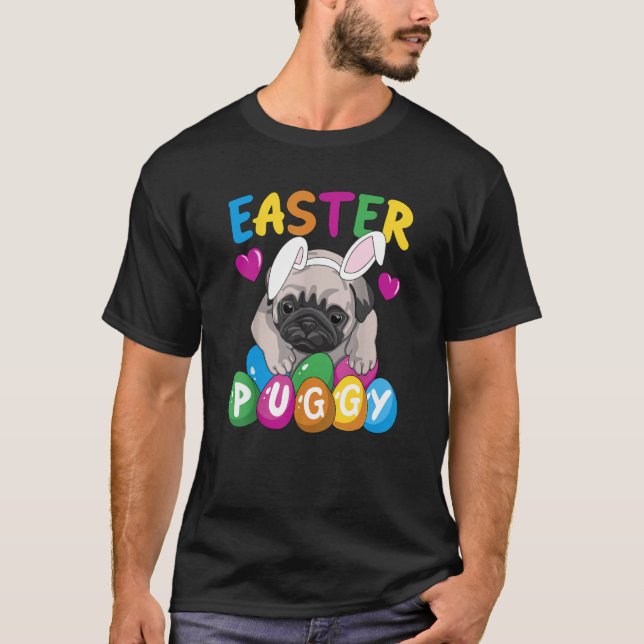 T-shirt Easter Puggy Cute Dog French Pug Easter Day Egg Hu (Devant)