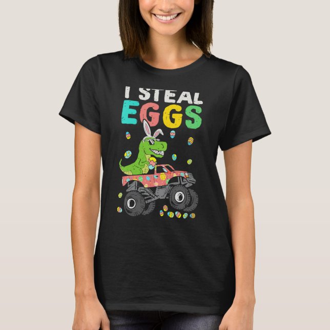 T-shirt Easter Rex Dinosaur Monster Truck Eggasaurus Boys  (Devant)