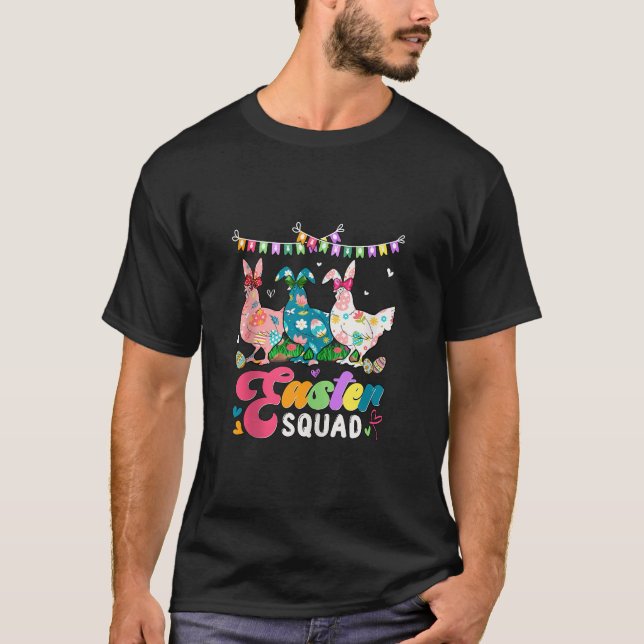 T-shirt Easter Squat Trois Poulets De Poules Florales Bow  (Devant)