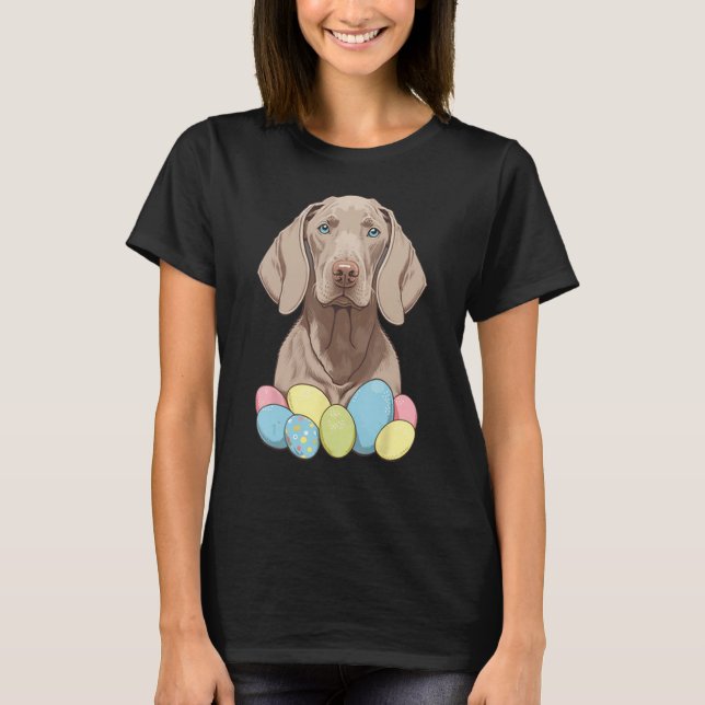 T-shirt Easter Weimaraner Bunny Eggs Dog on Easter Weimara (Devant)