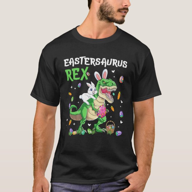 T-shirt Eastersaurus Rex Trex Easter Bunny Dino Boys Kids  (Devant)