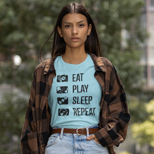 T-shirt Eat-Play-Sleep-Repeat Jeu Blck Femen Chemise