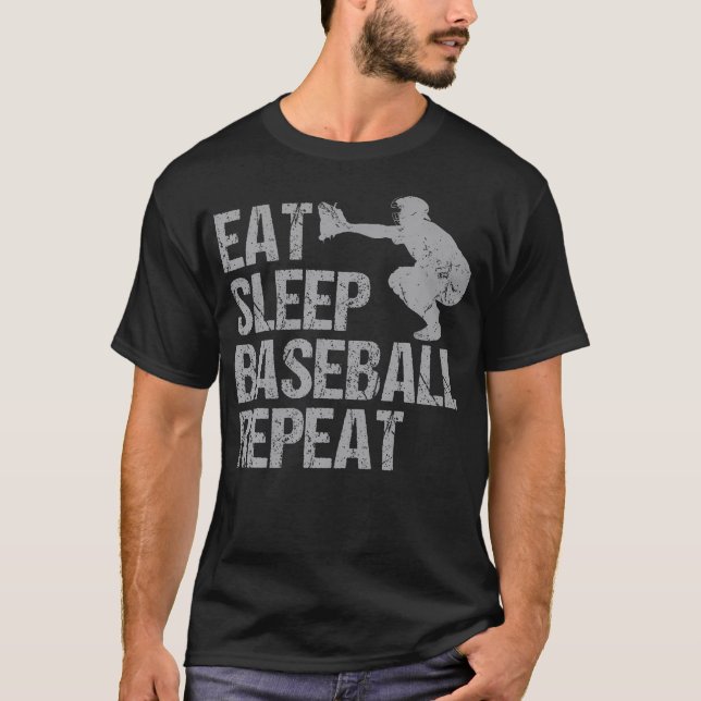 T-shirt Eat Sleep Baseball Repeat Baseball Player Funny Ba (Devant)